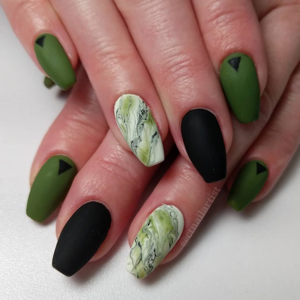 00016 Matte Green Nails - I’ve always loved experimenting with nail colors, but nothing feels quite like chic matte green nail ideas during the cooler months. The first time I tried matte green nails, I was going for something simple but what happened was—everyone noticed it, even strangers.