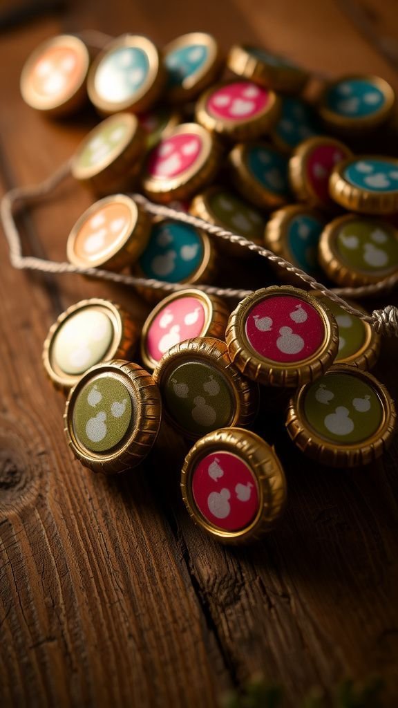 Bottle cap garland with metallic accents