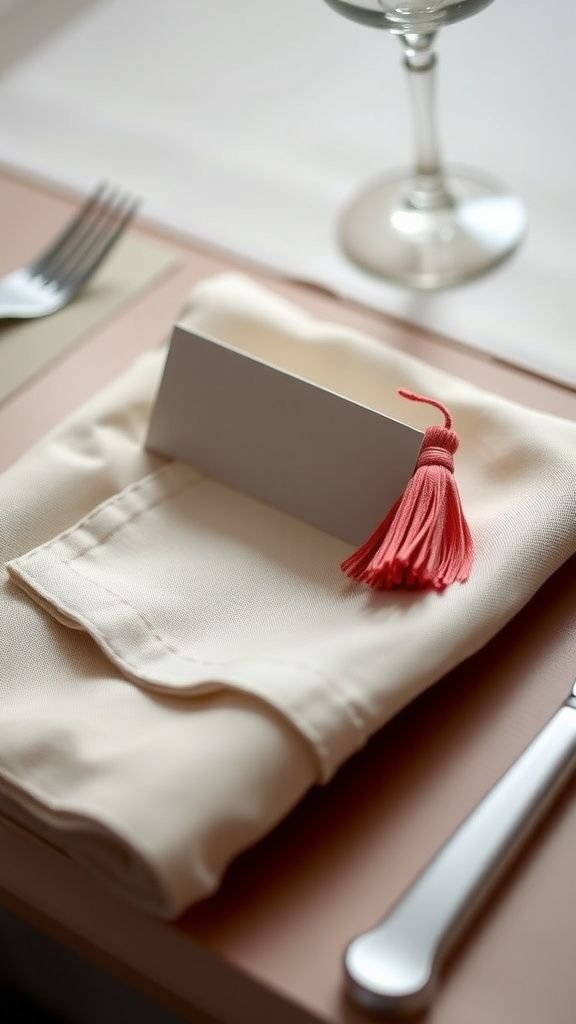Color-coordinated place cards with tassel detail
