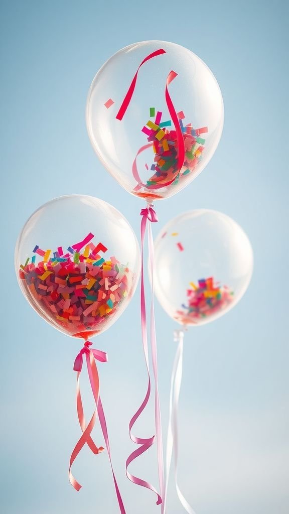 Confetti-filled clear balloons for playful sparkle