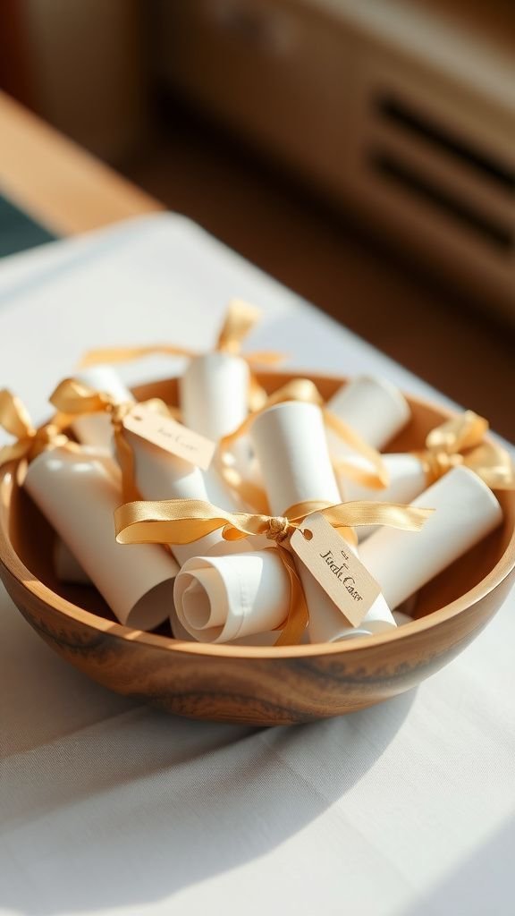 Diploma scroll favors with ribbon and tag