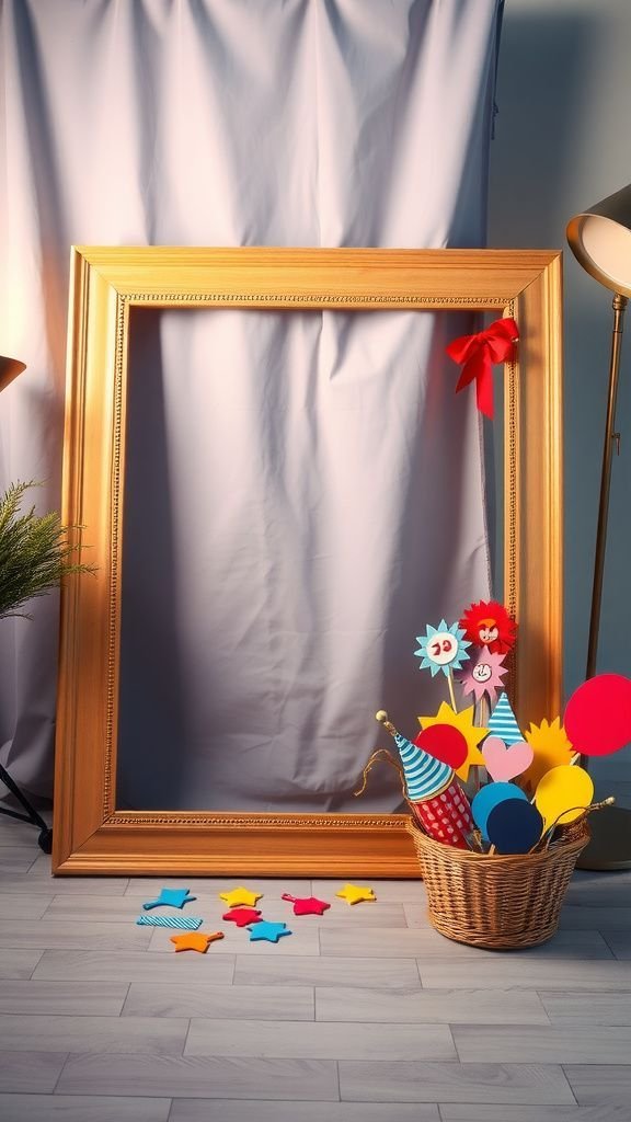 DIY photo booth frame with playful props