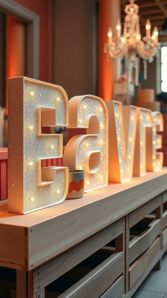 Glittered foam letters spelling out graduate's name